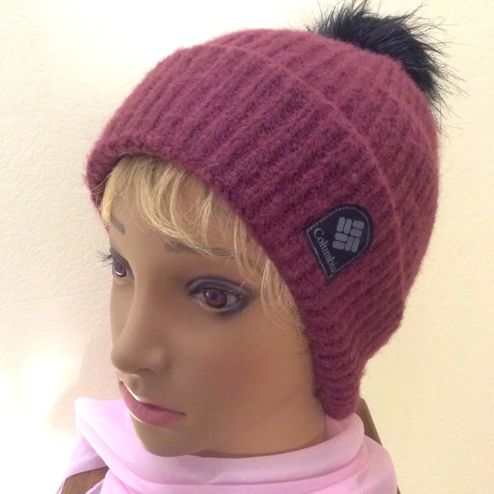 Columbia Faux Fur Pompom Knit Cuff Beanie OS
